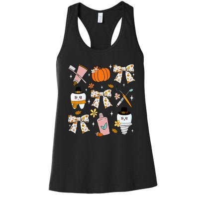 Coquette Bow Dental Squad Fall Autumn Dentist Assistant Women's Racerback Tank