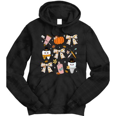 Coquette Bow Dental Squad Fall Autumn Dentist Assistant Tie Dye Hoodie