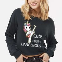 Cute But Dangerous Funny Karate Taekwondo Cropped Pullover Crew
