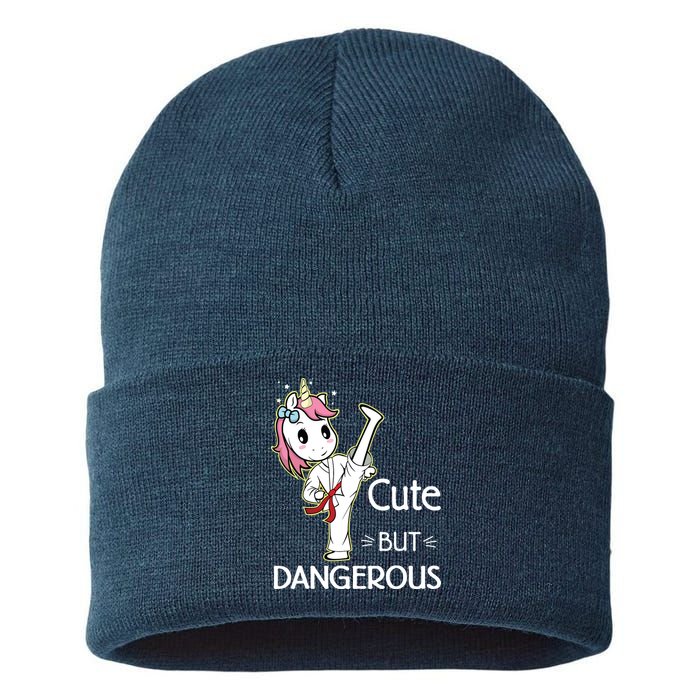 Cute But Dangerous Funny Karate Taekwondo Sustainable Knit Beanie