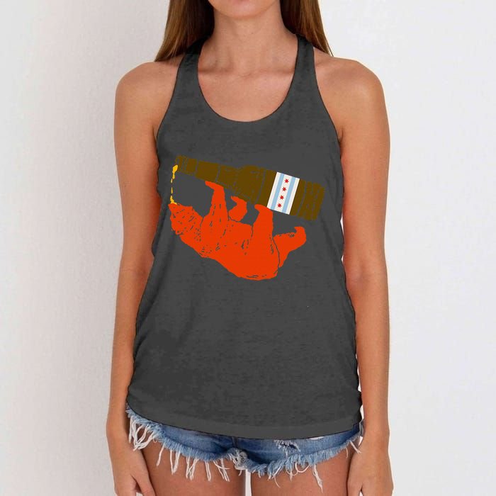 Chicago Beer Drinking Funny Drunk Orange Bear Women's Knotted Racerback Tank