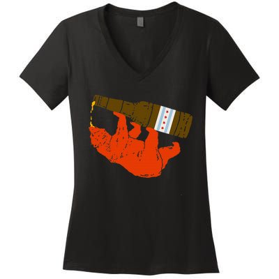 Chicago Beer Drinking Funny Drunk Orange Bear Women's V-Neck T-Shirt