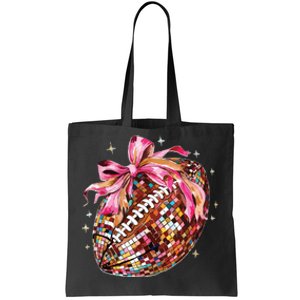 Coquette Bow Disco Funny Football Game Day Touchdown Season Tote Bag