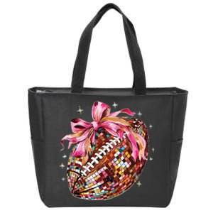 Coquette Bow Disco Funny Football Game Day Touchdown Season Zip Tote Bag