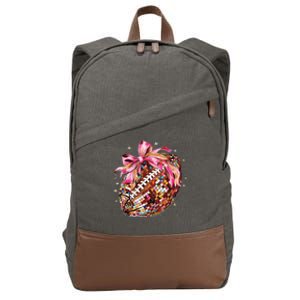 Coquette Bow Disco Funny Football Game Day Touchdown Season Cotton Canvas Backpack