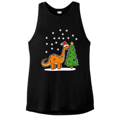 Christmas Brachiosaurus Dinosaur eating a Christmas Tree Ladies PosiCharge Tri-Blend Wicking Tank