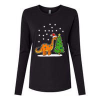 Christmas Brachiosaurus Dinosaur eating a Christmas Tree Womens Cotton Relaxed Long Sleeve T-Shirt