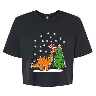 Christmas Brachiosaurus Dinosaur eating a Christmas Tree Bella+Canvas Jersey Crop Tee