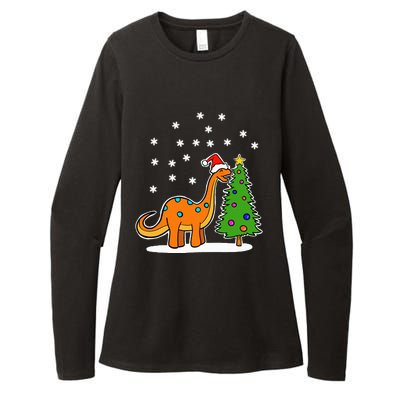 Christmas Brachiosaurus Dinosaur eating a Christmas Tree Womens CVC Long Sleeve Shirt