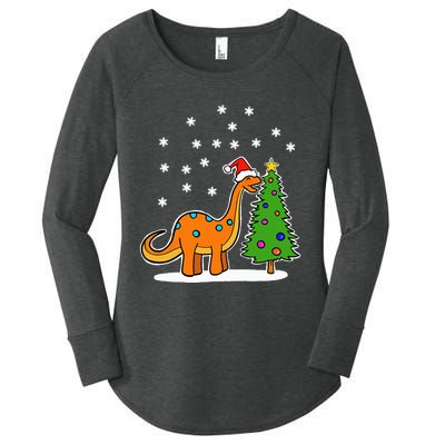 Christmas Brachiosaurus Dinosaur eating a Christmas Tree Women's Perfect Tri Tunic Long Sleeve Shirt