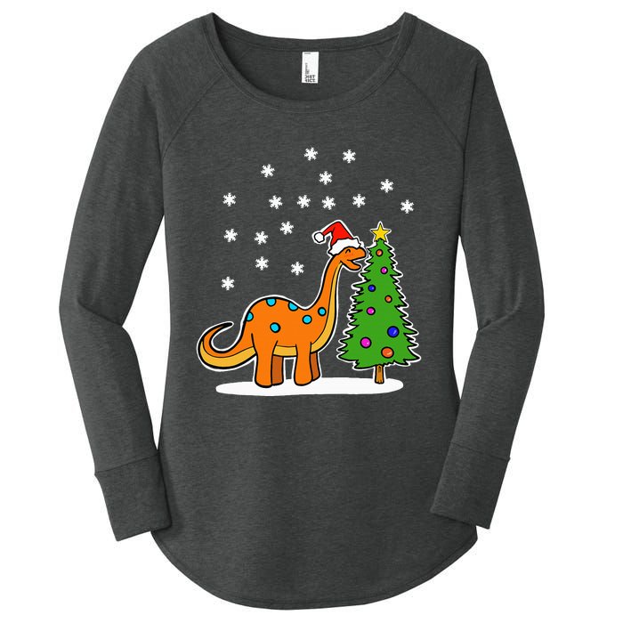 Christmas Brachiosaurus Dinosaur eating a Christmas Tree Women's Perfect Tri Tunic Long Sleeve Shirt