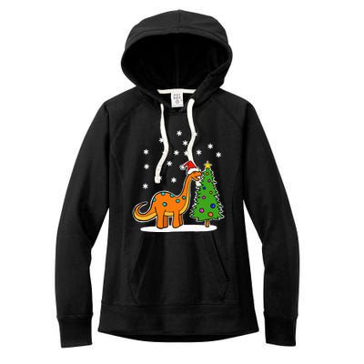 Christmas Brachiosaurus Dinosaur eating a Christmas Tree Women's Fleece Hoodie