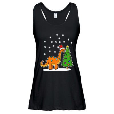 Christmas Brachiosaurus Dinosaur eating a Christmas Tree Ladies Essential Flowy Tank