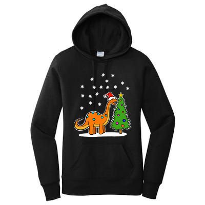 Christmas Brachiosaurus Dinosaur eating a Christmas Tree Women's Pullover Hoodie