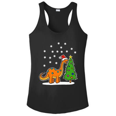 Christmas Brachiosaurus Dinosaur eating a Christmas Tree Ladies PosiCharge Competitor Racerback Tank