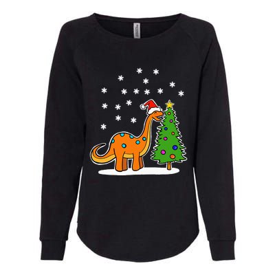 Christmas Brachiosaurus Dinosaur eating a Christmas Tree Womens California Wash Sweatshirt