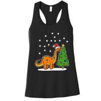 Christmas Brachiosaurus Dinosaur eating a Christmas Tree Women's Racerback Tank