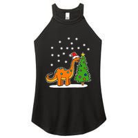 Christmas Brachiosaurus Dinosaur eating a Christmas Tree Women's Perfect Tri Rocker Tank