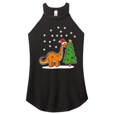 Christmas Brachiosaurus Dinosaur eating a Christmas Tree Women's Perfect Tri Rocker Tank