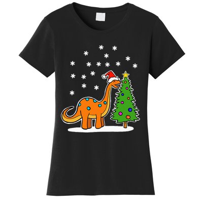 Christmas Brachiosaurus Dinosaur eating a Christmas Tree Women's T-Shirt