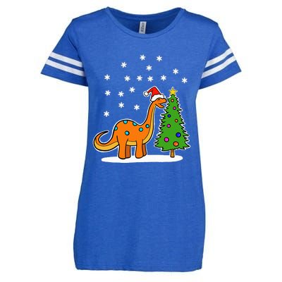 Christmas Brachiosaurus Dinosaur eating a Christmas Tree Enza Ladies Jersey Football T-Shirt