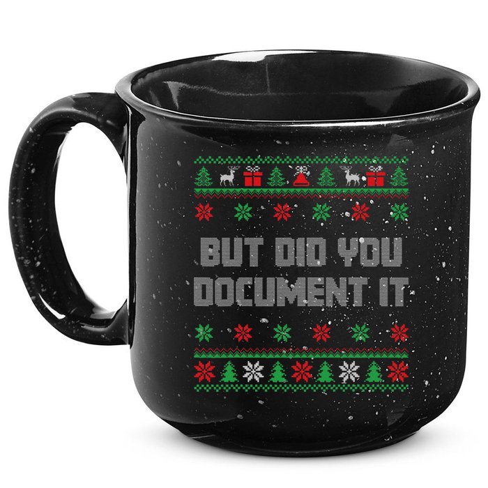 Christmas But Did You Document It Ugly Office Party Sweater 15oz Campfire Ceramic Mug