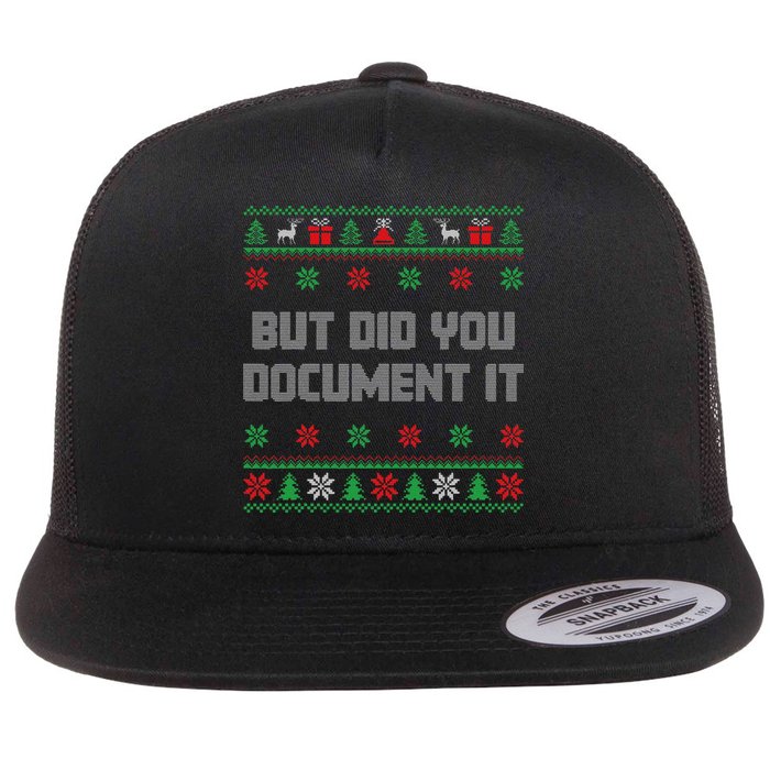 Christmas But Did You Document It Ugly Office Party Sweater Flat Bill Trucker Hat