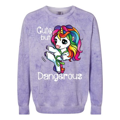 Cute But Dangerous Funny Karate Unicorn Girl Colorblast Crewneck Sweatshirt