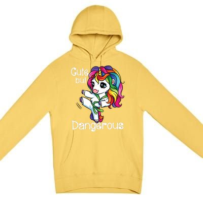 Cute But Dangerous Funny Karate Unicorn Girl Premium Pullover Hoodie