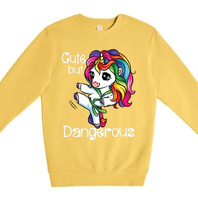 Cute But Dangerous Funny Karate Unicorn Girl Premium Crewneck Sweatshirt