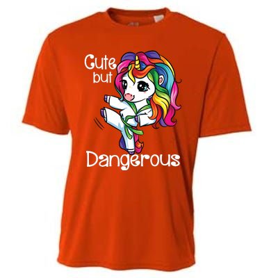 Cute But Dangerous Funny Karate Unicorn Girl Cooling Performance Crew T-Shirt