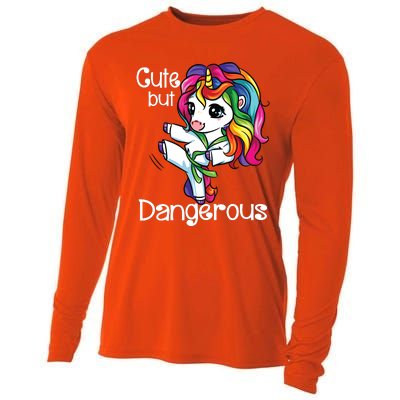 Cute But Dangerous Funny Karate Unicorn Girl Cooling Performance Long Sleeve Crew