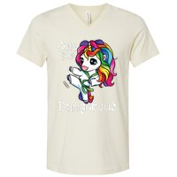 Cute But Dangerous Funny Karate Unicorn Girl V-Neck T-Shirt