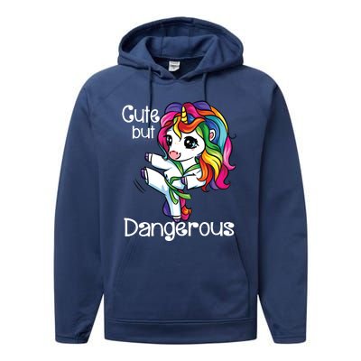 Cute But Dangerous Funny Karate Unicorn Girl Performance Fleece Hoodie