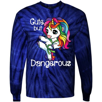 Cute But Dangerous Funny Karate Unicorn Girl Tie-Dye Long Sleeve Shirt