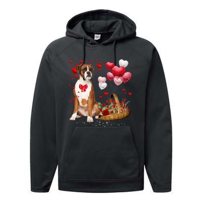 Cute Boxer Dog Balloon Heart ValentineS Day Valentine Performance Fleece Hoodie