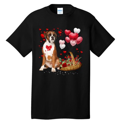 Cute Boxer Dog Balloon Heart ValentineS Day Valentine Tall T-Shirt