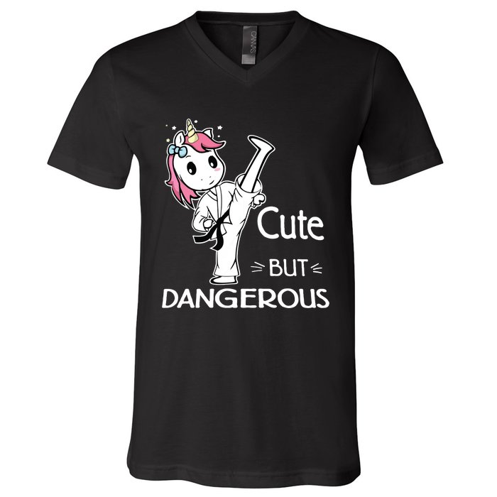 Cute But Dangerous Karate Taekwondo Unicorn Karate Girl V-Neck T-Shirt