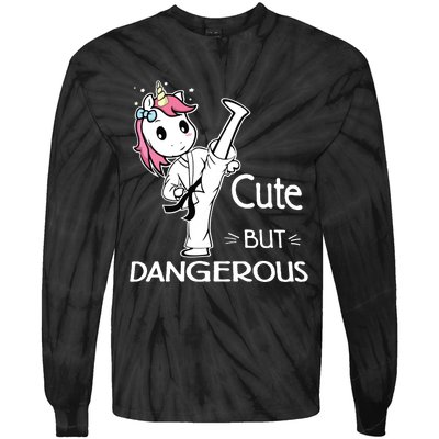 Cute But Dangerous Karate Taekwondo Unicorn Karate Girl Tie-Dye Long Sleeve Shirt