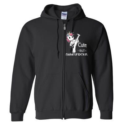 Cute But Dangerous Karate Taekwondo Unicorn Karate Girl Full Zip Hoodie