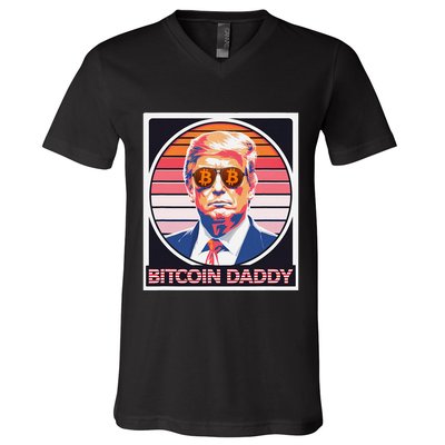 Cute Bitcoin Daddy Trump Crypto King Internet Money Mining V-Neck T-Shirt