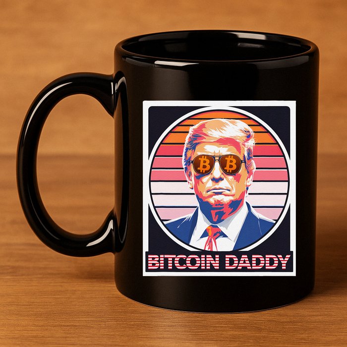 Cute Bitcoin Daddy Trump Crypto King Internet Money Mining 11oz C Handle Ceramic Mug