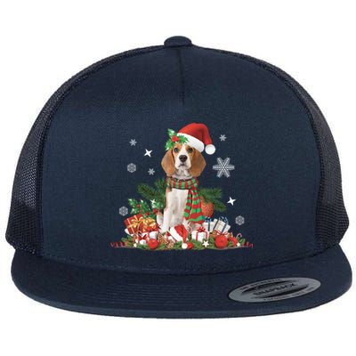 Christmas Beagle Dog Santa Hat Lights Presents Decorations Meaningful Gift Flat Bill Trucker Hat