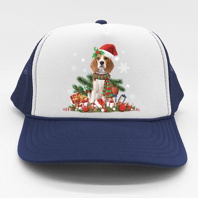 Christmas Beagle Dog Santa Hat Lights Presents Decorations Meaningful Gift Trucker Hat