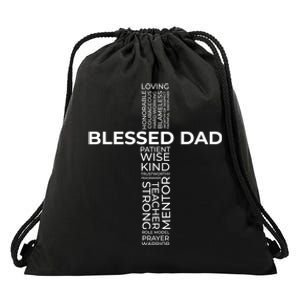 Christian Blessed Dad Cross FatherS Day Drawstring Bag