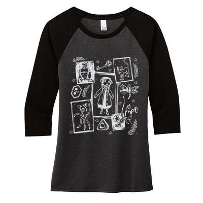 Coraline Button Doll  Coraline Movie  Coraline Crewneck  Women's Tri-Blend 3/4-Sleeve Raglan Shirt