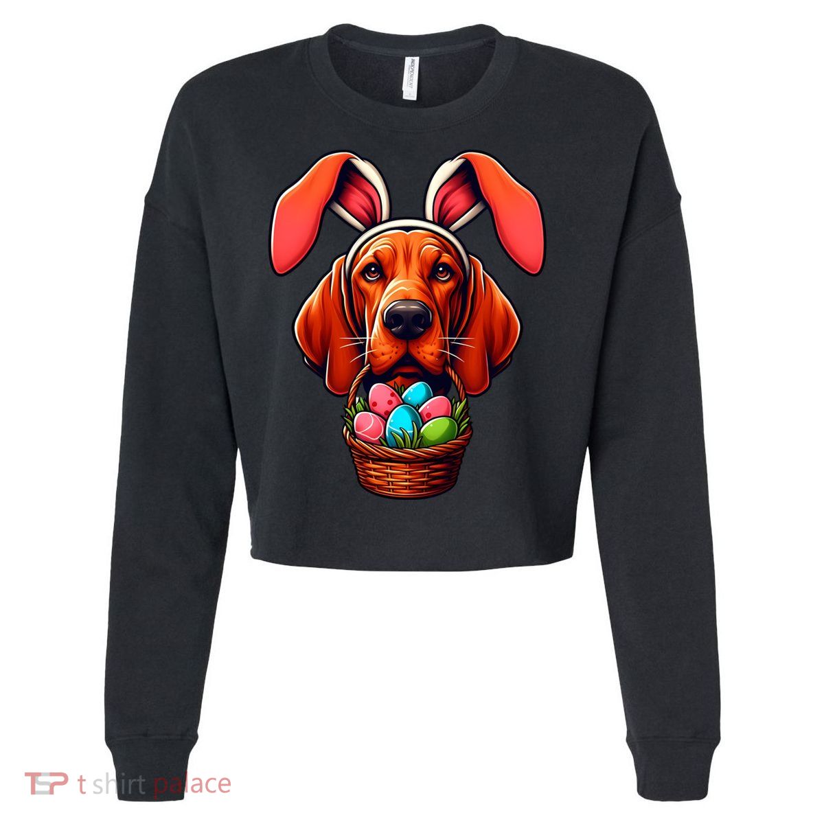 Cute Bunny Ears Redbone Coonhound Dog Easter Egg Hunt Mom Gift Cropped Pullover Crew
