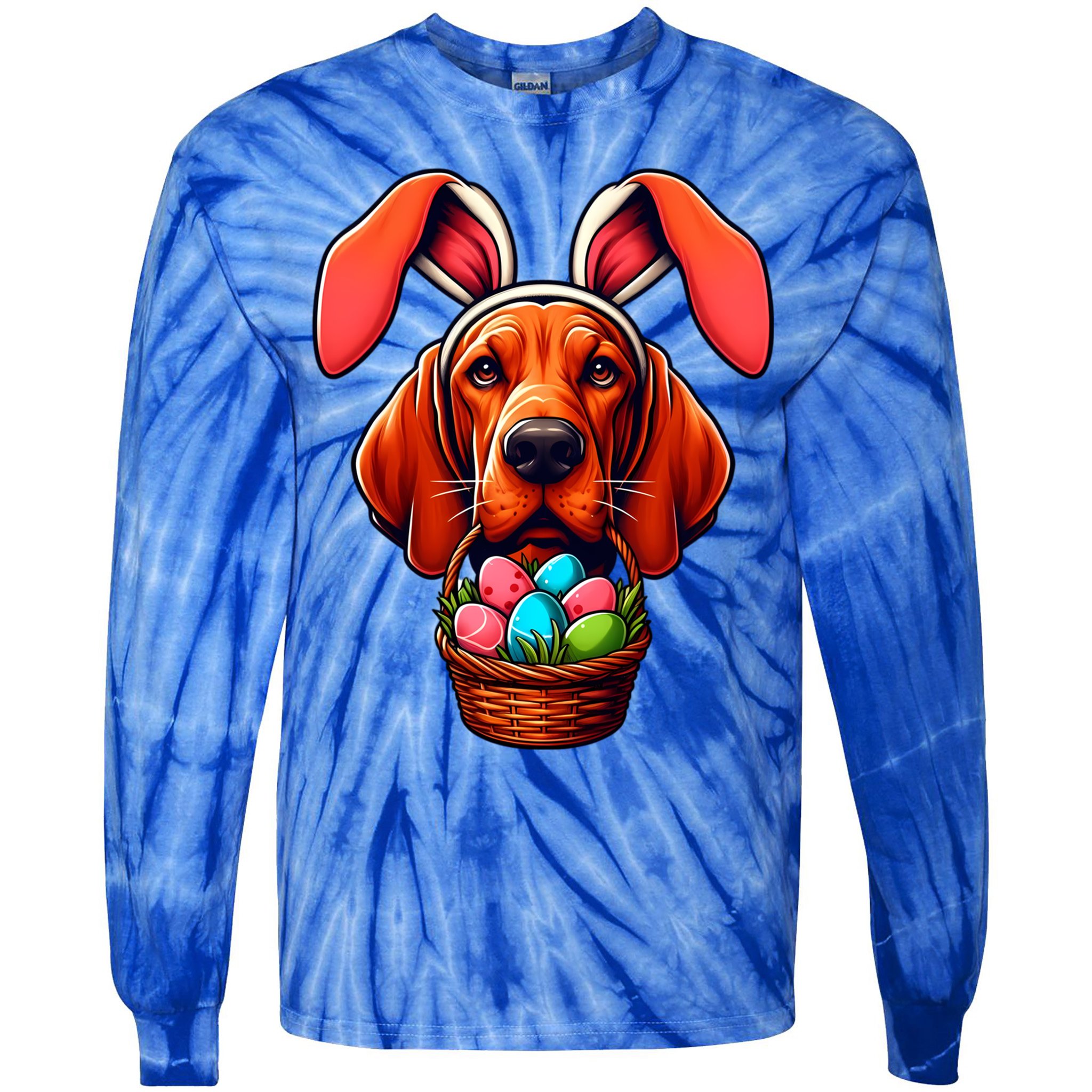 Cute Bunny Ears Redbone Coonhound Dog Easter Egg Hunt Mom Gift Tie-Dye Long Sleeve Shirt