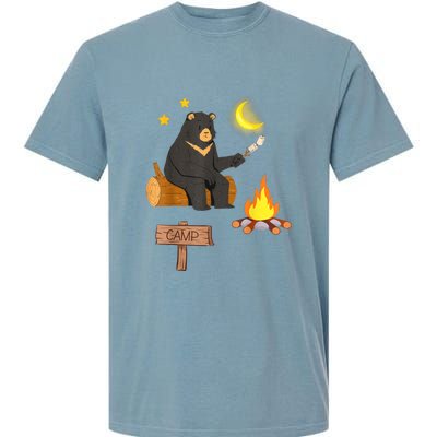 Cute Bear Enjoying Camping And Vacation With Fire Garment-Dyed Heavyweight T-Shirt