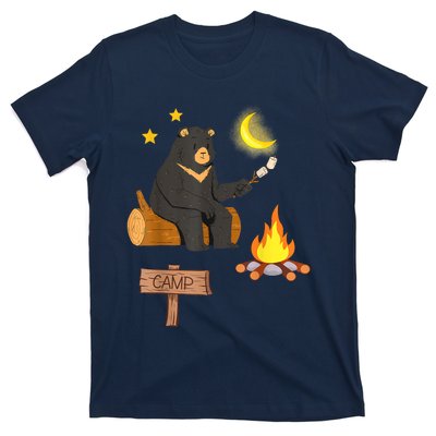 Cute Bear Enjoying Camping And Vacation With Fire T-Shirt